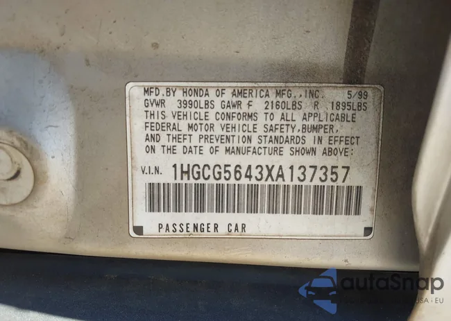 1HGCG5643XA137357: 43360567