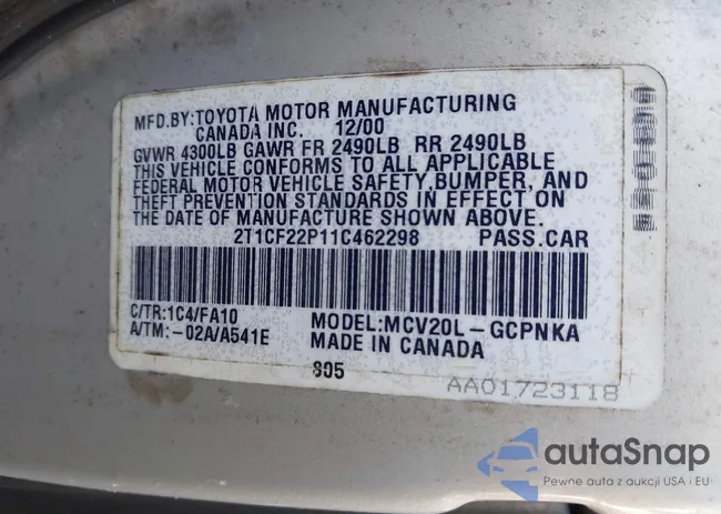 2T1CF22P11C462298: 43362041