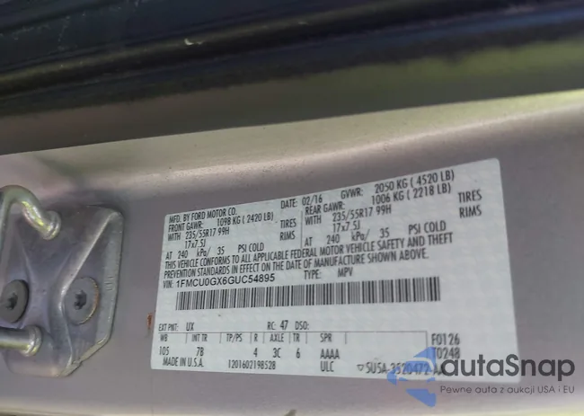 1FMCU0GX6GUC54895: 43362210