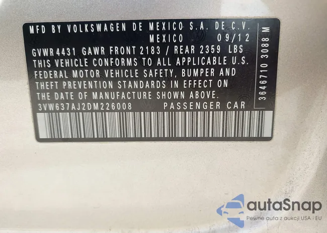 3VW637AJ2DM226008: 43362232