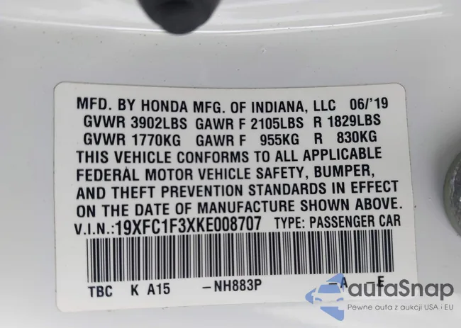 19XFC1F3XKE008707: 43361355