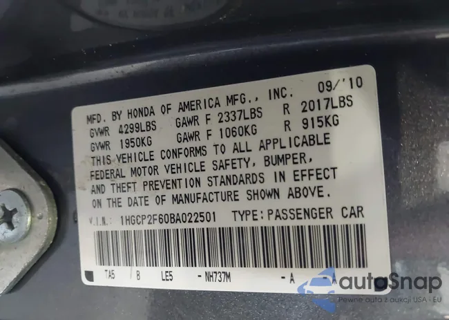 1HGCP2F60BA022501: 43361382