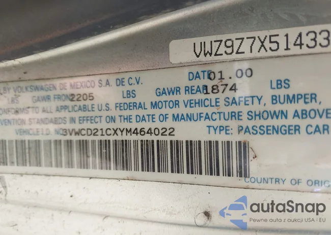 3VWCD21CXYM464022: 43361489