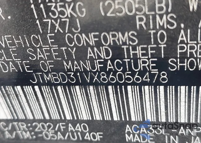 JTMBD31VX86056478: 43361633