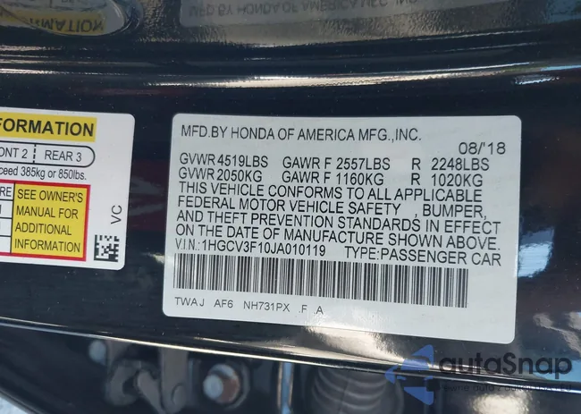 1HGCV3F10JA010119: 43362793