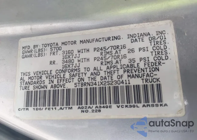 5TBRN341X2S230411: 43362817