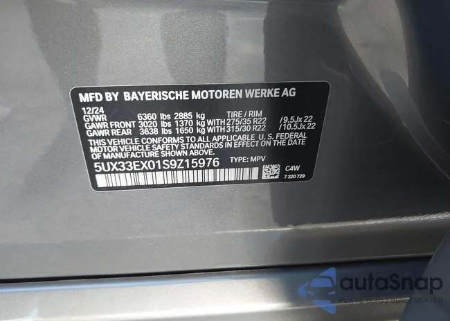 5UX33EX01S9Z15976: 43362820