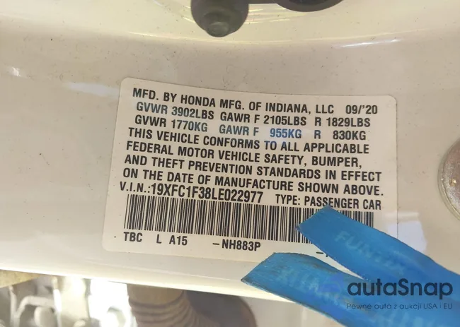 19XFC1F38LE022977: 43362990