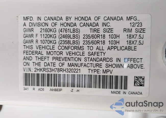 2HKRS3H78RH320221: 43363047