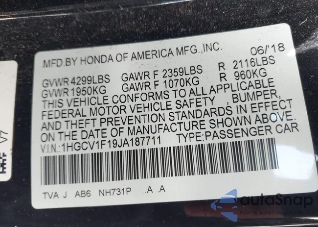 1HGCV1F19JA187711: 43363090