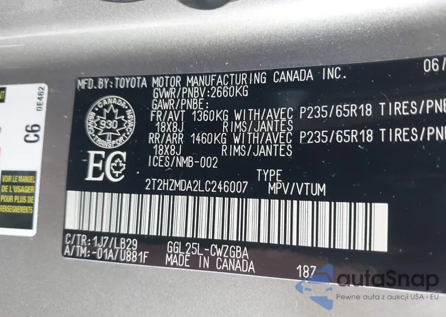 2T2HZMDA2LC246007: 43363142