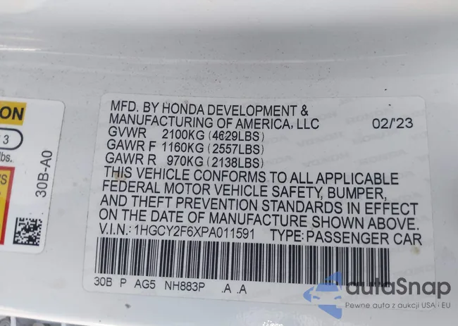 1HGCY2F6XPA011591: 43363173