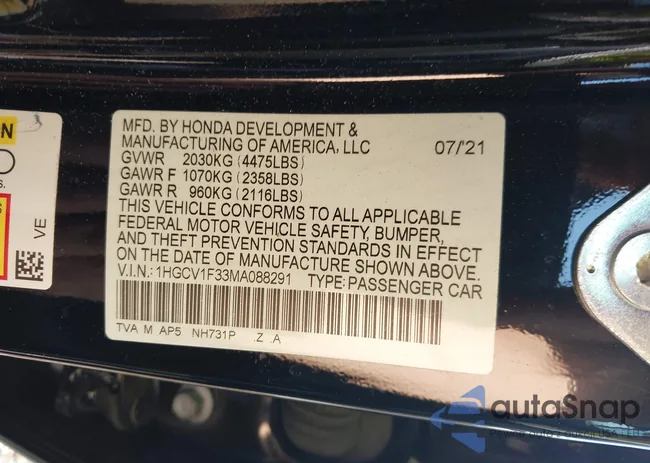 1HGCV1F33MA088291: 43362511