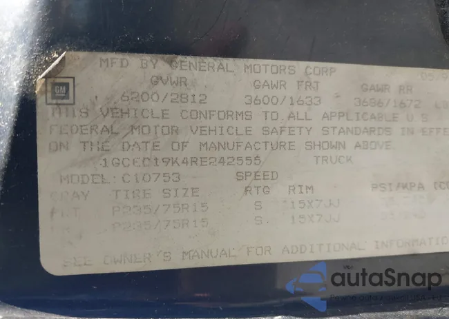 1GCEC19K4RE242555: 43362655