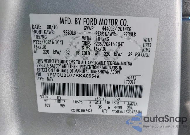 1FMCU0D77BKA06549: 43364002