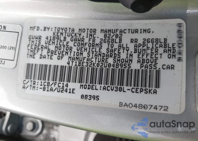 4T1BE32K02U048955: 43364007