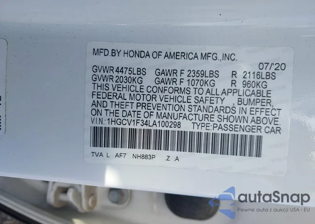 1HGCV1F34LA100298: 43364060