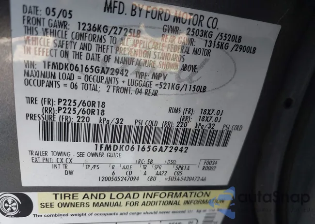 1FMDK06165GA72942: 43364108