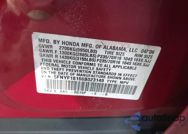 5FNYF18166B023149: 43364114