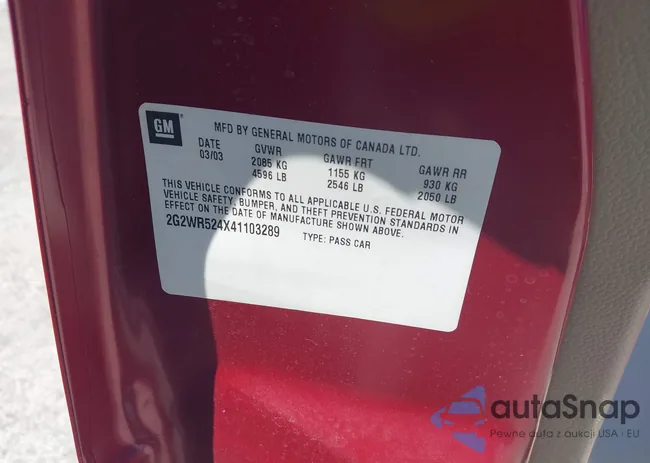 2G2WR524X41103289: 43364231