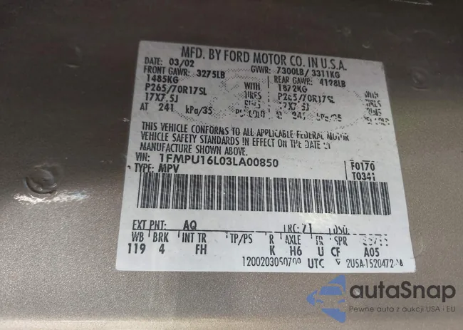 1FMPU16L03LA00850: 43364241