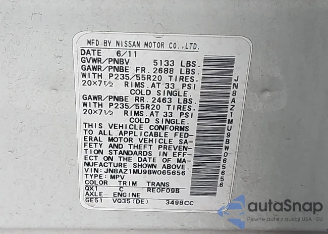 JN8AZ1MU9BW065656: 43364870