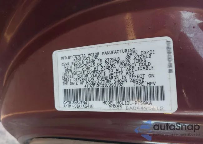 4T3ZF13C01U390192: 43364876