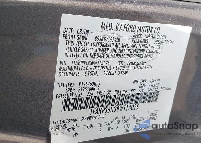 1FAHP35N39W113025: 43365053