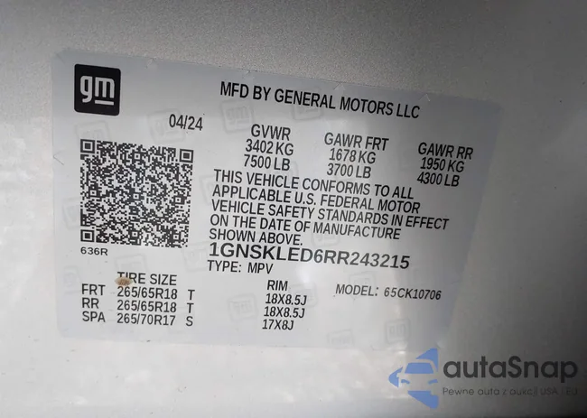 1GNSKLED6RR243215: 43365114