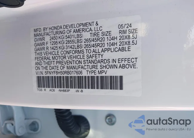 5FNYF8H50RB017606: 43365249