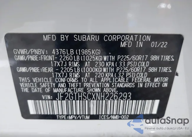 JF2GTHSCXNH226293: 43364295