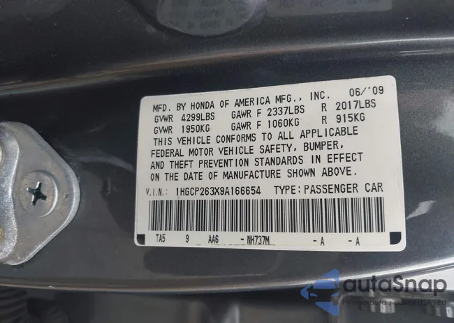 1HGCP263X9A166654: 43364404