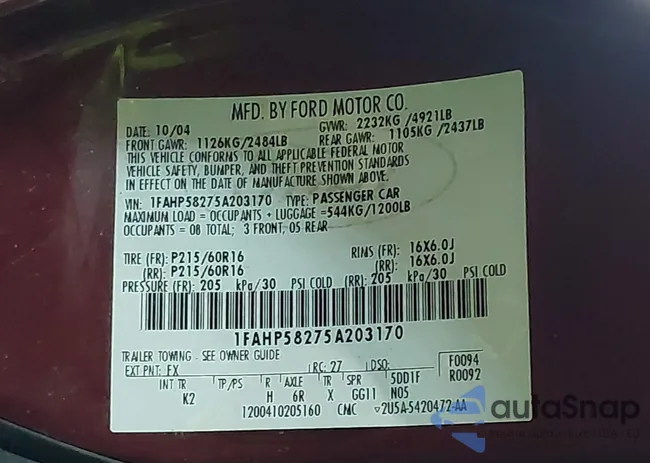 1FAHP58275A203170: 43364481