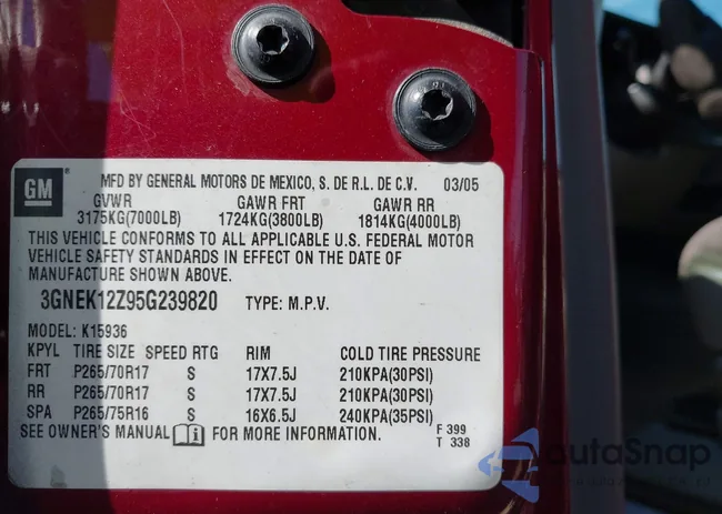 3GNEK12Z95G239820: 43364633