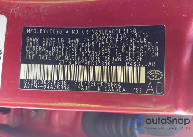 2T1BURHE4EC073161: 43365832