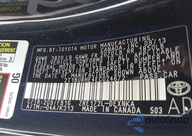 2T1BURHE4EC024672: 43365914