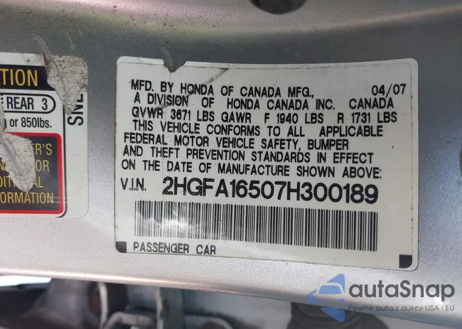 2HGFA16507H300189: 43365993