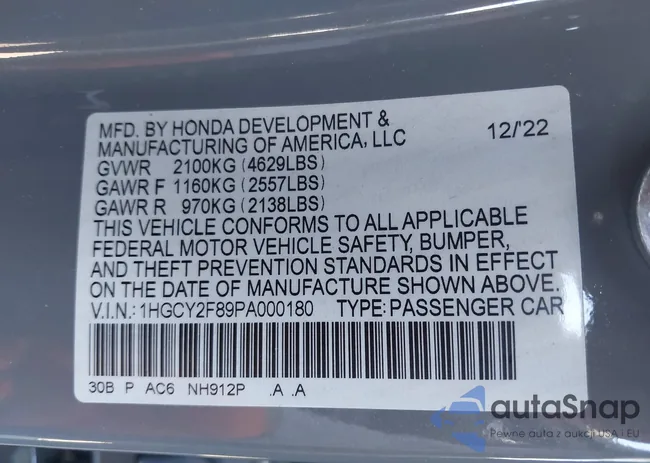 1HGCY2F89PA000180: 43366074