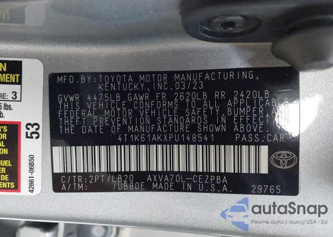 4T1K61AKXPU148541: 43366163