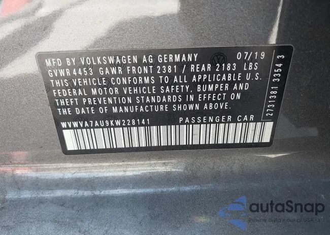 WVWVA7AU9KW228141: 43365338