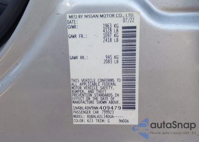 1N4BL4DV9NN409479: 43365342