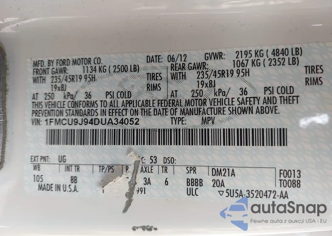 1FMCU9J94DUA34052: 43365446