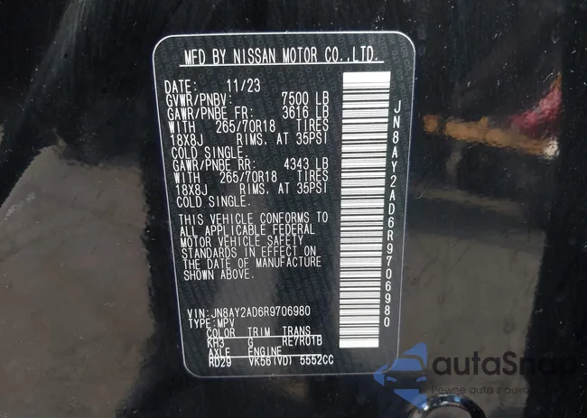 JN8AY2AD6R9706980: 43366705