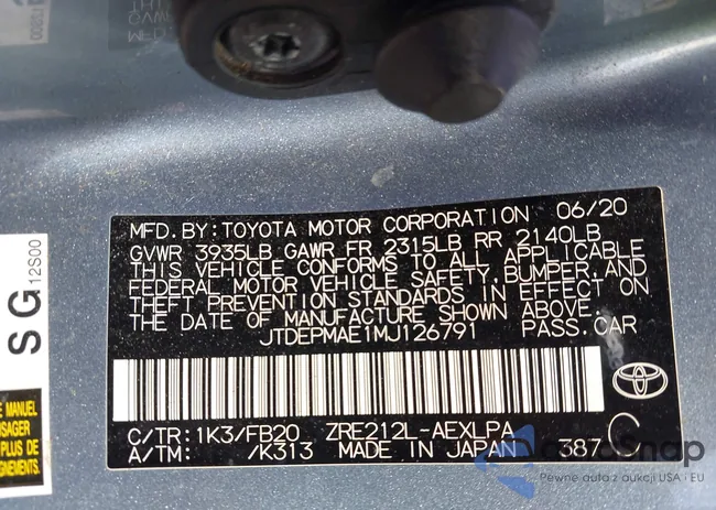 JTDEPMAE1MJ126791: 43366730