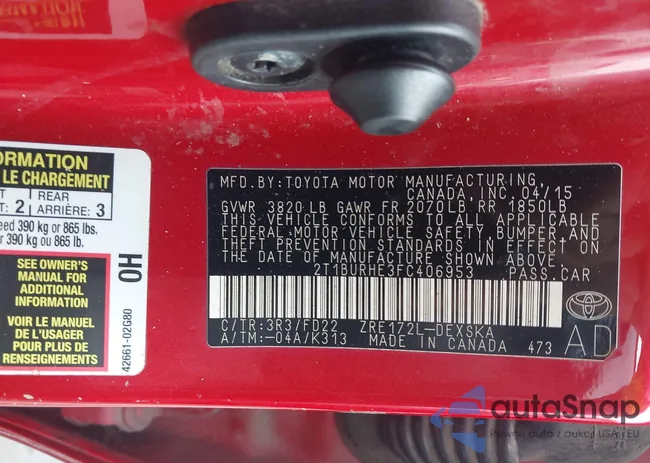 2T1BURHE3FC406953: 43367021