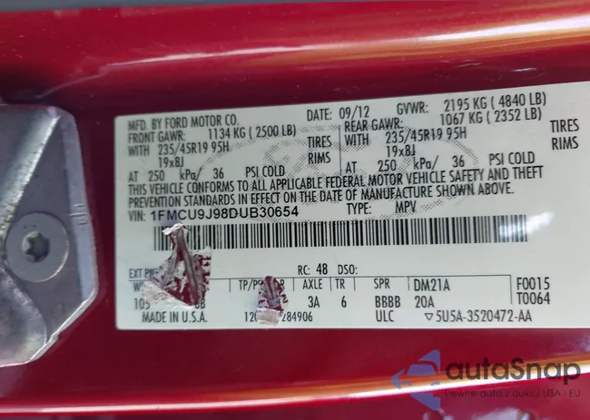 1FMCU9J98DUB30654: 43366287