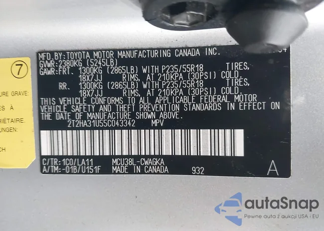 2T2HA31U55C043342: 43366306