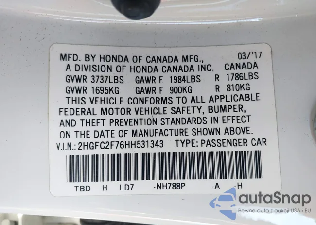 2HGFC2F76HH531343: 43366341