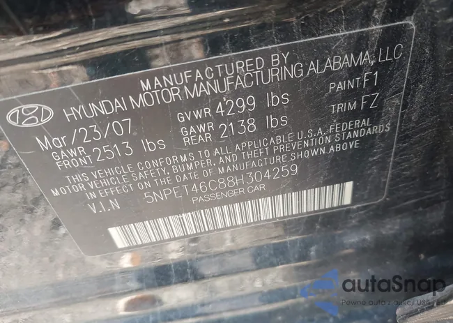 5NPET46C88H304259: 43366421