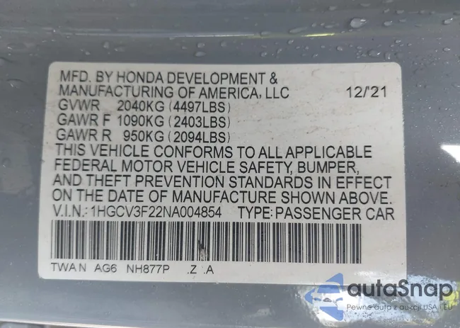 1HGCV3F22NA004854: 43366545